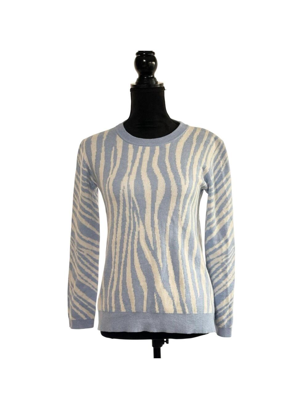 Alashan Women's Cotton Cashmere Sweater Light Blue Pattern Long Sleeve Size XS